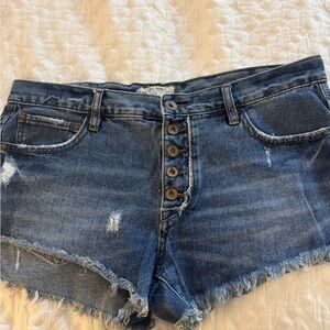Free People Distressed Blue Jean Shorts